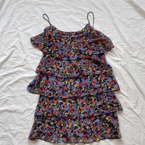 Lily Rainbow Printed Pattern Ruffle Mini Dress